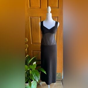 ZARA Black midi knit dress with mesh corset detailing